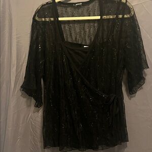 Studio Black Sequin Wrap Blouse